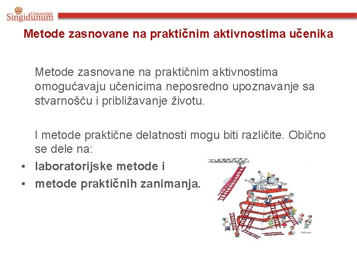 Metode zasnovane na praktičnim aktivnostima učenika Metode zasnovane na praktičnim aktivnostima omogućavaju učenicima neposredno