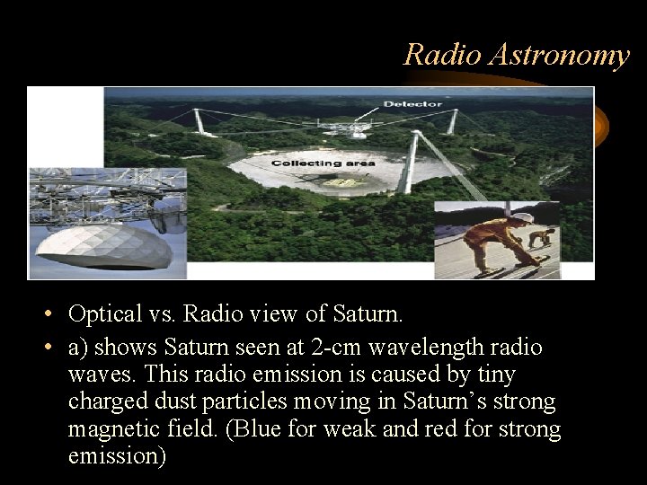 Radio Astronomy • Optical vs. Radio view of Saturn. • a) shows Saturn seen