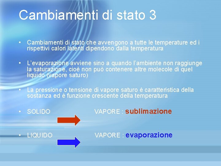 Cambiamenti di stato 3 • Cambiamenti di stato che avvengono a tutte le temperature Cambiamenti di stato 3 • Cambiamenti di stato che avvengono a tutte le temperature