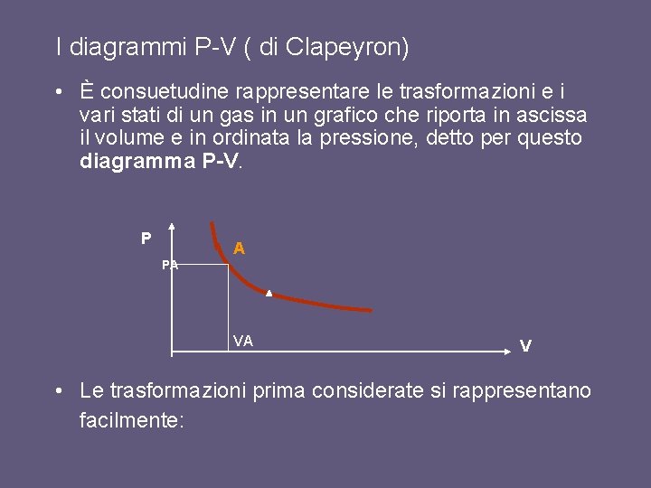I diagrammi P-V ( di Clapeyron) • È consuetudine rappresentare le trasformazioni e i I diagrammi P-V ( di Clapeyron) • È consuetudine rappresentare le trasformazioni e i