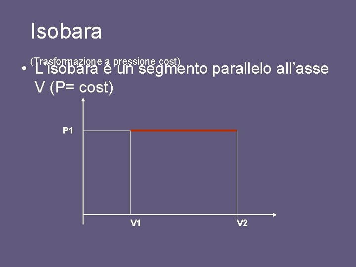 Isobara • L’isobara è un segmento parallelo all’asse (Trasformazione a pressione cost) V (P= Isobara • L’isobara è un segmento parallelo all’asse (Trasformazione a pressione cost) V (P=
