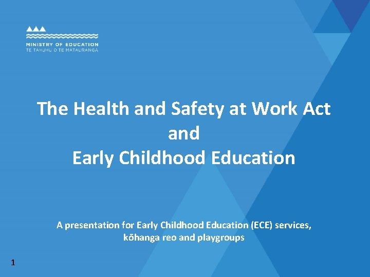 The Health and Safety at Work Act and Early Childhood Education A presentation for