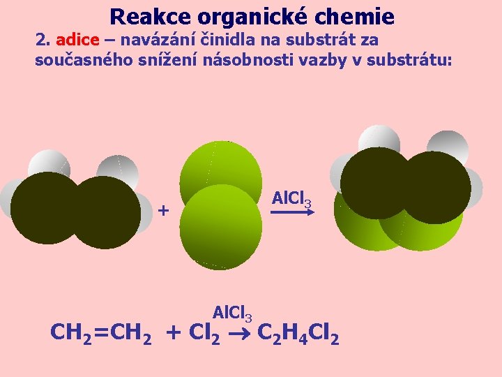 Reakce organické chemie 2. adice – navázání činidla na substrát za současného snížení násobnosti