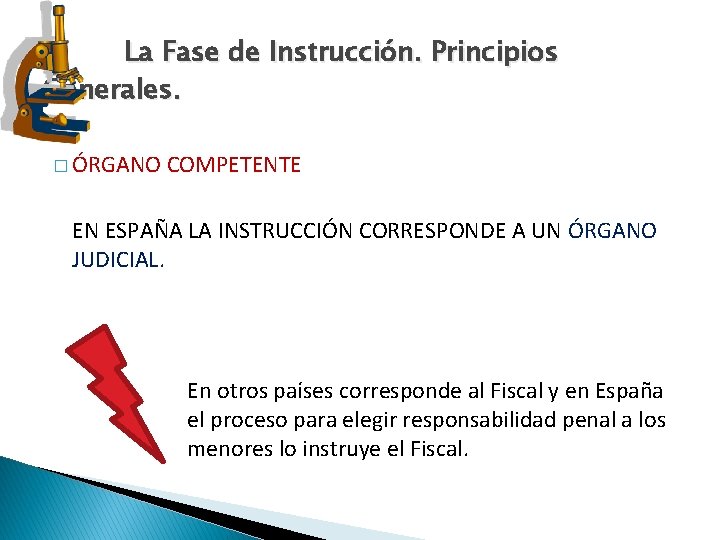 La Fase de Instrucción. Principios Generales. � ÓRGANO COMPETENTE EN ESPAÑA LA INSTRUCCIÓN CORRESPONDE La Fase de Instrucción. Principios Generales. � ÓRGANO COMPETENTE EN ESPAÑA LA INSTRUCCIÓN CORRESPONDE
