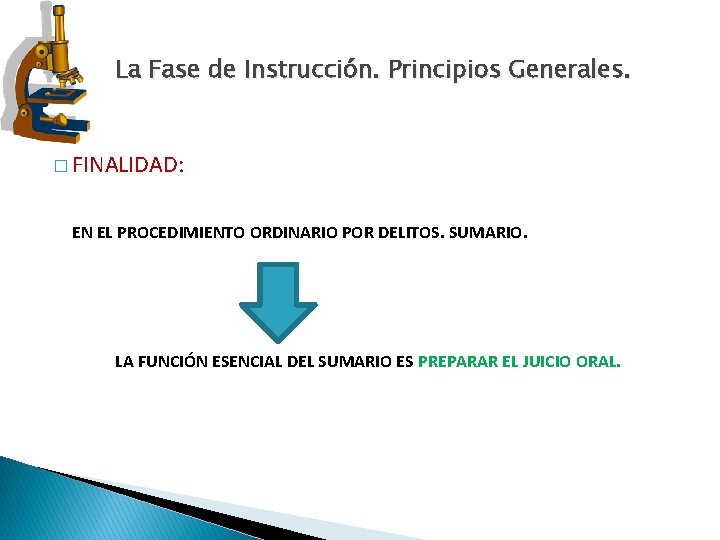 La Fase de Instrucción. Principios Generales. � FINALIDAD: EN EL PROCEDIMIENTO ORDINARIO POR DELITOS. La Fase de Instrucción. Principios Generales. � FINALIDAD: EN EL PROCEDIMIENTO ORDINARIO POR DELITOS.