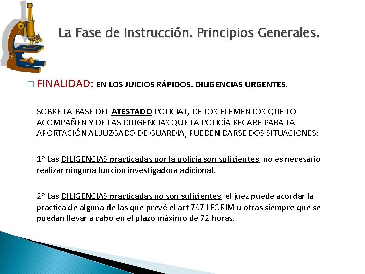 La Fase de Instrucción. Principios Generales. � FINALIDAD: EN LOS JUICIOS RÁPIDOS. DILIGENCIAS URGENTES. La Fase de Instrucción. Principios Generales. � FINALIDAD: EN LOS JUICIOS RÁPIDOS. DILIGENCIAS URGENTES.