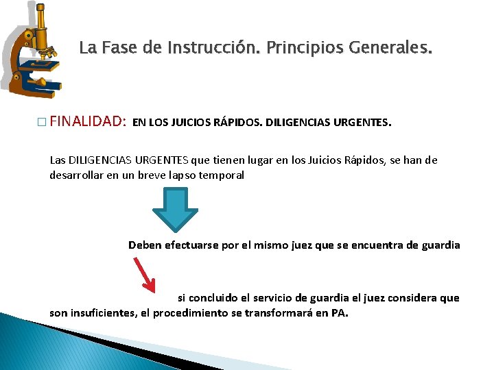 La Fase de Instrucción. Principios Generales. � FINALIDAD: EN LOS JUICIOS RÁPIDOS. DILIGENCIAS URGENTES. La Fase de Instrucción. Principios Generales. � FINALIDAD: EN LOS JUICIOS RÁPIDOS. DILIGENCIAS URGENTES.