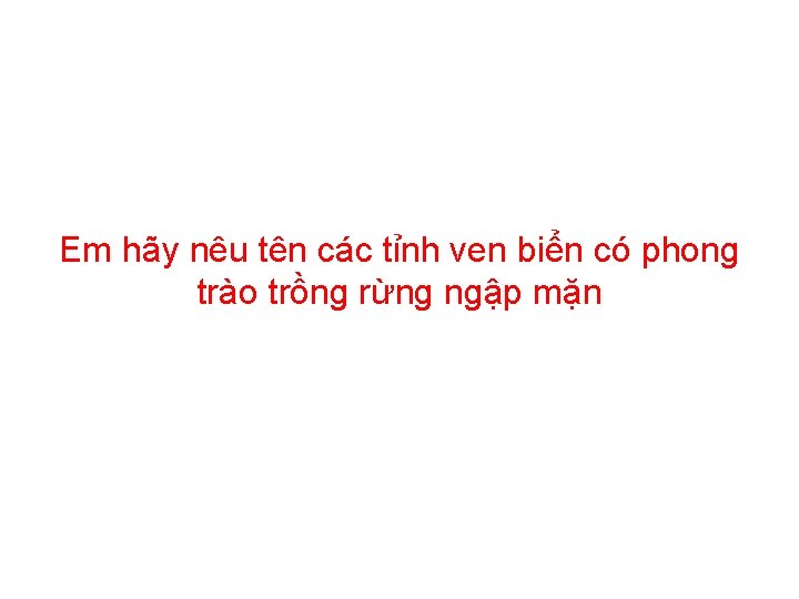 Em hãy nêu tên các tỉnh ven biển có phong trào trồng rừng ngập