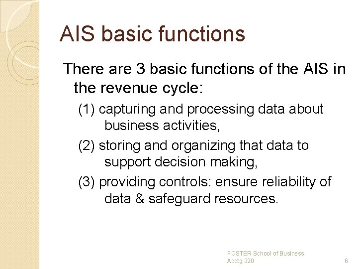 AIS basic functions There are 3 basic functions of the AIS in the revenue