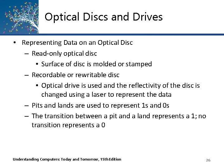 Optical Discs and Drives • Representing Data on an Optical Disc – Read-only optical
