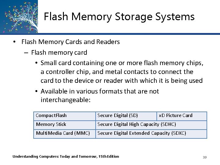 Flash Memory Storage Systems • Flash Memory Cards and Readers – Flash memory card