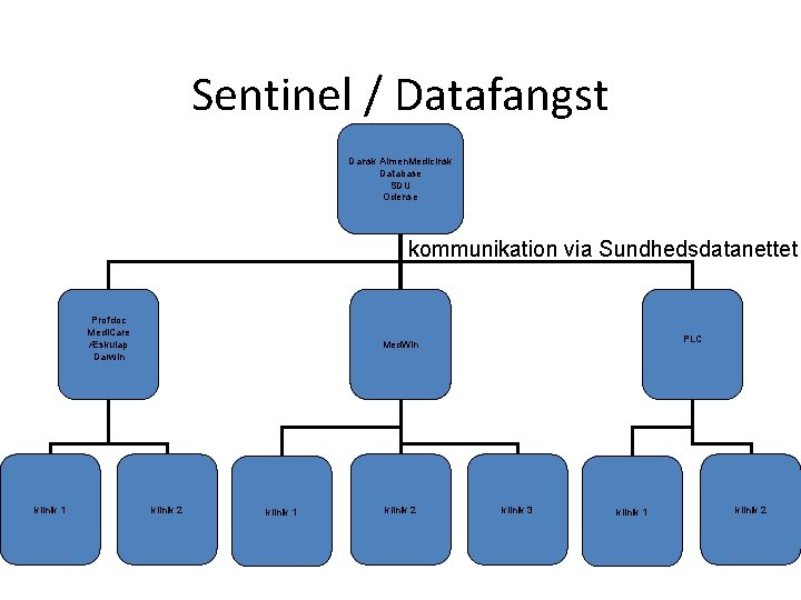 Sentinel / Datafangst Dansk Almen. Medicinsk Database SDU Odense kommunikation via Sundhedsdatanettet Profdoc Medi.