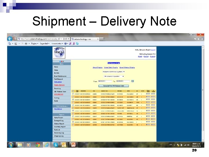 Shipment – Delivery Note 20 