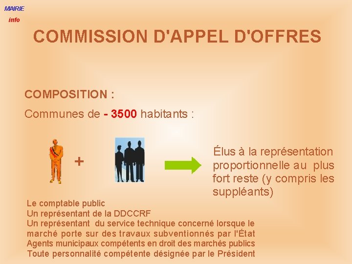 MAIRIE info COMMISSION D'APPEL D'OFFRES COMPOSITION : Communes de - 3500 habitants : Élus