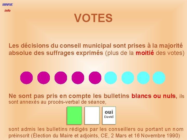 MAIRIE info VOTES Les décisions du conseil municipal sont prises à la majorité absolue