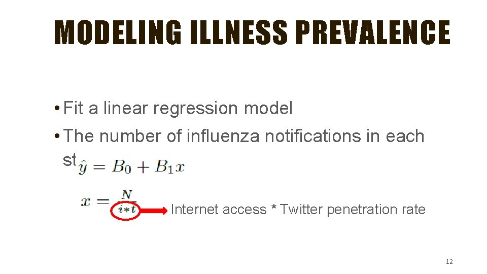 MODELING ILLNESS PREVALENCE • Fit a linear regression model • The number of influenza