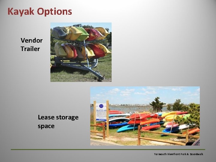 Kayak Options Vendor Trailer Lease storage space Yarmouth Riverfront Park & Boardwalk 