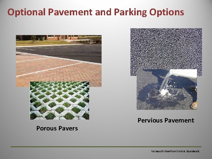 Optional Pavement and Parking Options Porous Pavers Pervious Pavement Yarmouth Riverfront Park & Boardwalk