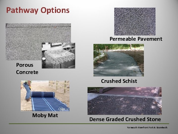 Pathway Options Permeable Pavement Porous Concrete Crushed Schist Moby Mat Dense Graded Crushed Stone