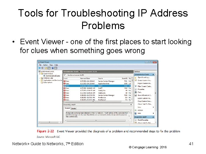 Tools for Troubleshooting IP Address Problems • Event Viewer - one of the first