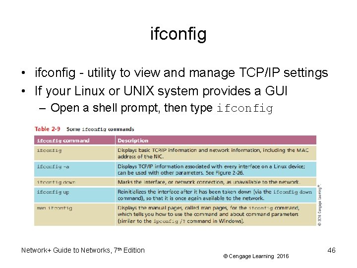 ifconfig • ifconfig - utility to view and manage TCP/IP settings • If your