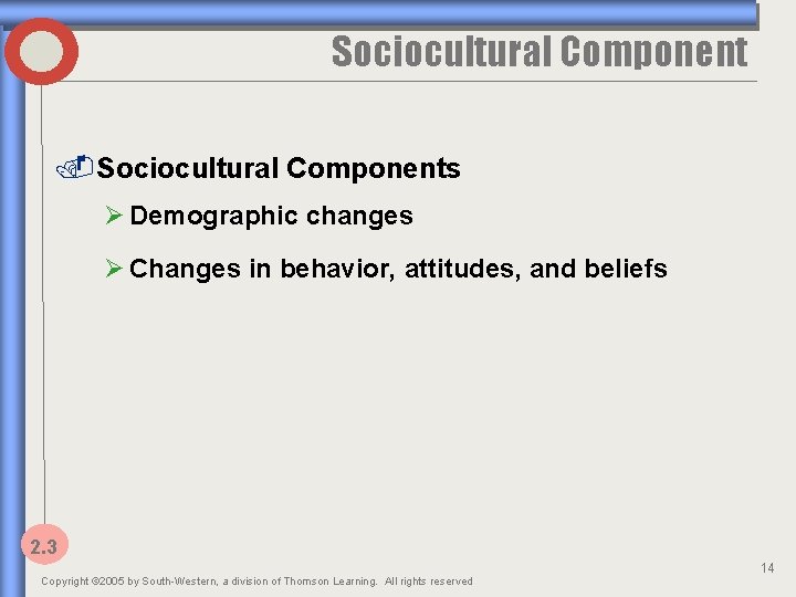 Sociocultural Components Ø Demographic changes Ø Changes in behavior, attitudes, and beliefs 2. 3