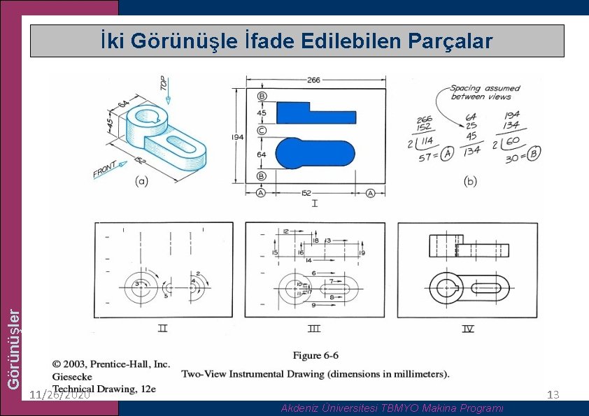 Görünüşler İki Görünüşle İfade Edilebilen Parçalar 11/26/2020 Akdeniz Üniversitesi TBMYO Makina Programı 13 