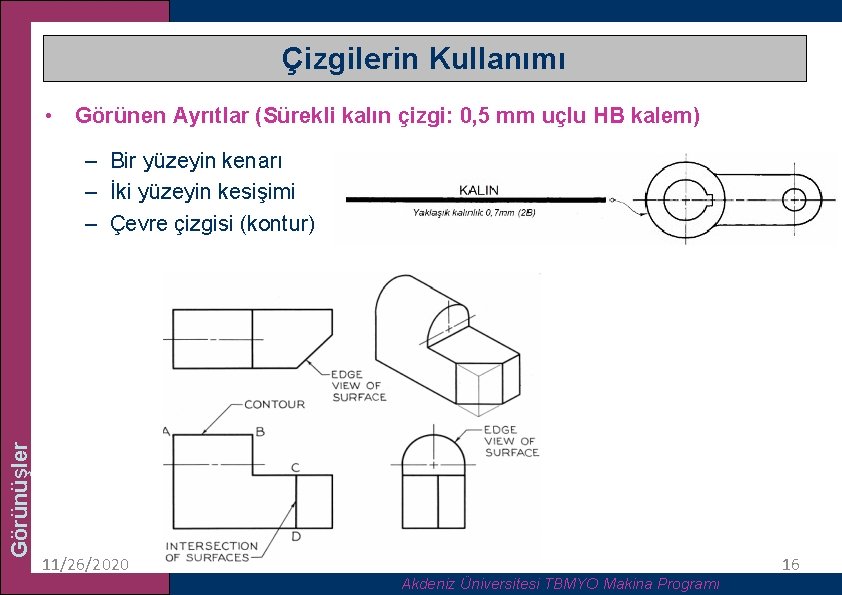 Çizgilerin Kullanımı • Görünen Ayrıtlar (Sürekli kalın çizgi: 0, 5 mm uçlu HB kalem)