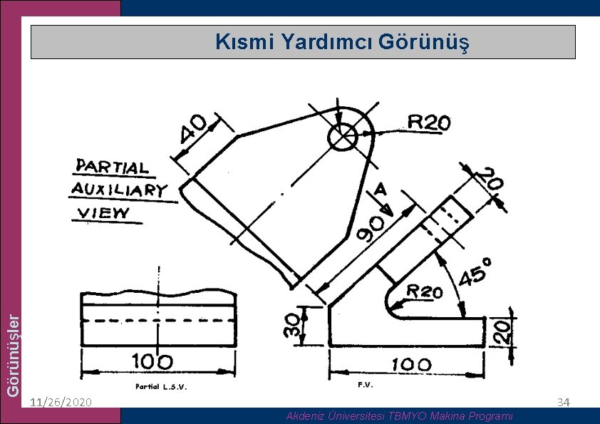 Görünüşler Kısmi Yardımcı Görünüş 11/26/2020 Akdeniz Üniversitesi TBMYO Makina Programı 34 