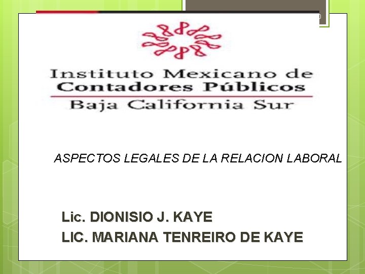 1 26/11/2020 ASPECTOS LEGALES DE LA RELACION LABORAL Lic. DIONISIO J. KAYE LIC. MARIANA