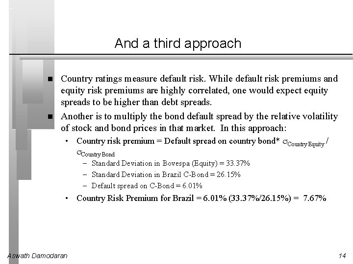 And a third approach Country ratings measure default risk. While default risk premiums and
