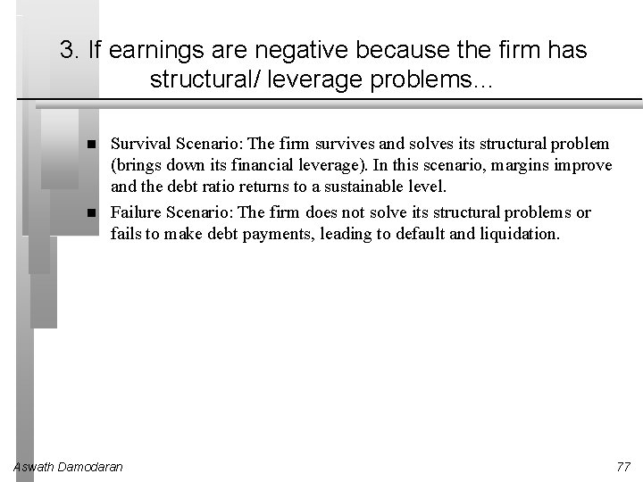 3. If earnings are negative because the firm has structural/ leverage problems… Survival Scenario: