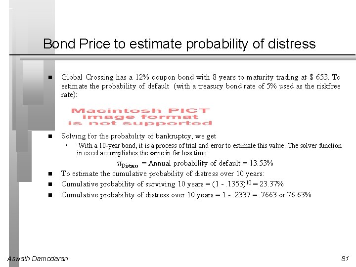 Bond Price to estimate probability of distress Global Crossing has a 12% coupon bond
