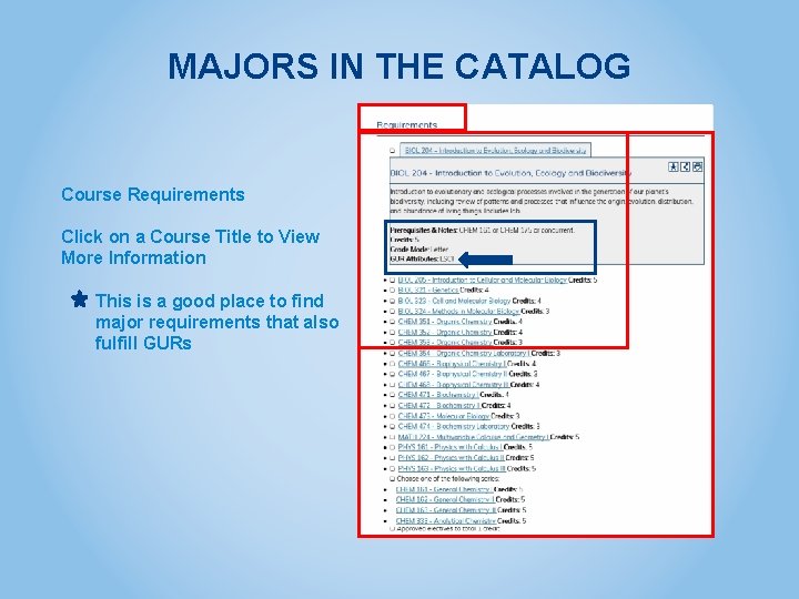 MAJORS IN THE CATALOG Course Requirements Click on a Course Title to View More MAJORS IN THE CATALOG Course Requirements Click on a Course Title to View More