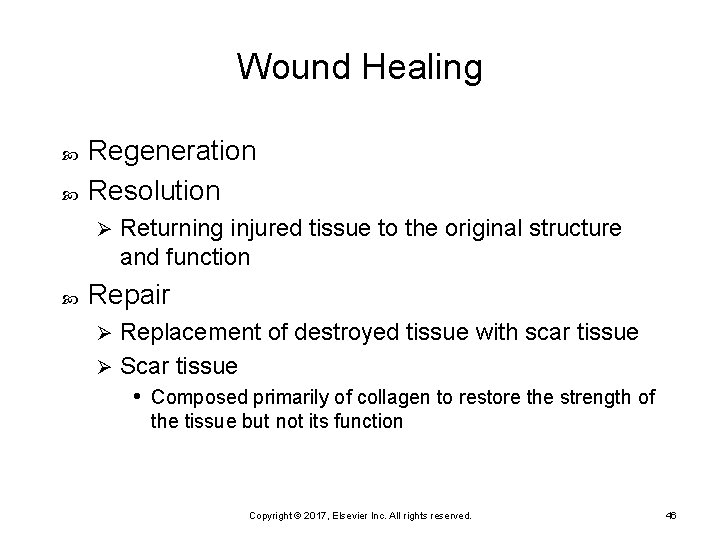 Wound Healing Regeneration Resolution Ø Returning injured tissue to the original structure and function