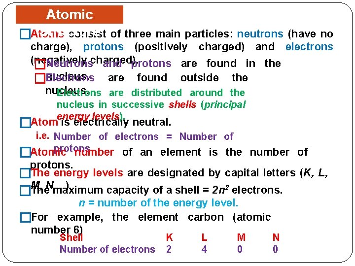 Atomic Structure consist �Atoms of three main particles: neutrons (have no charge), protons (positively