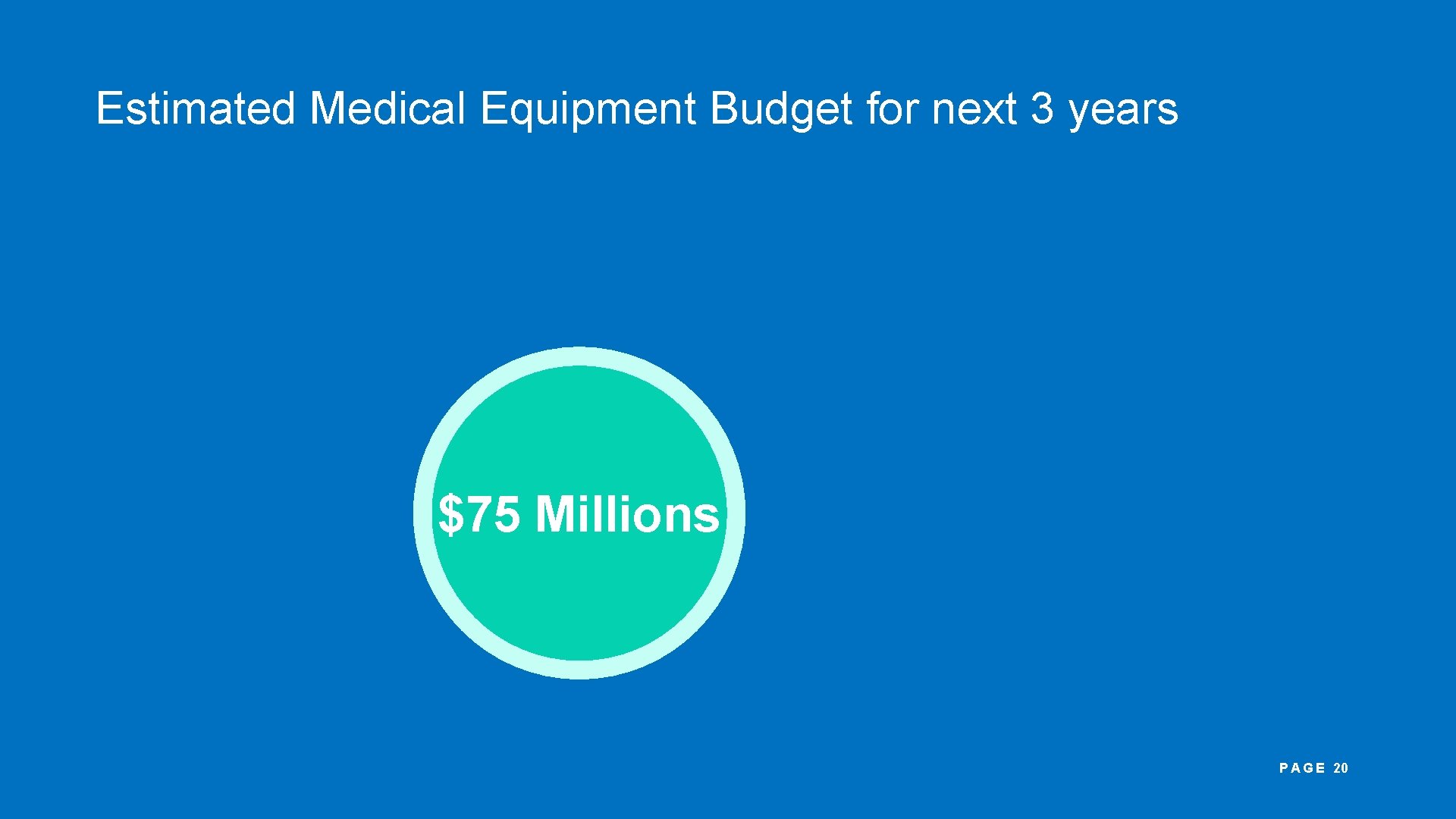 Estimated Medical Equipment Budget for next 3 years $75 Millions P A G E
