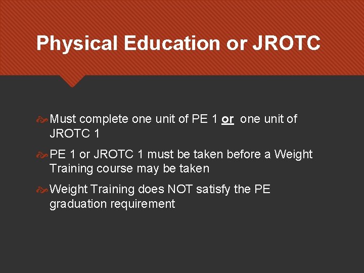 Physical Education or JROTC Must complete one unit of PE 1 or one unit