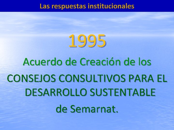 Las respuestas institucionales 1995 Acuerdo de Creación de los CONSEJOS CONSULTIVOS PARA EL DESARROLLO