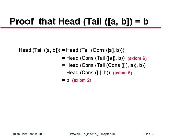 Proof that Head (Tail ([a, b]) = b Head (Tail ([a, b])) = Head