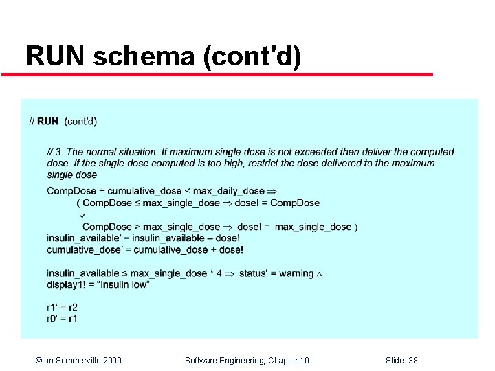 RUN schema (cont'd) ©Ian Sommerville 2000 Software Engineering, Chapter 10 Slide 38 