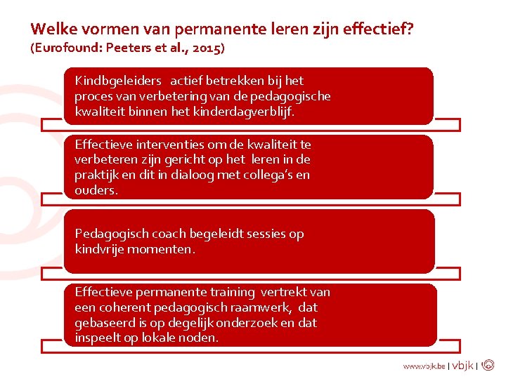 Welke vormen van permanente leren zijn effectief? (Eurofound: Peeters et al. , 2015) Kindbgeleiders