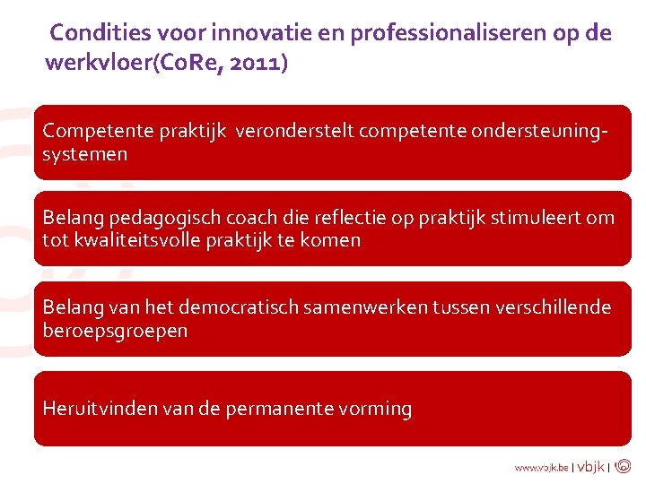 Condities voor innovatie en professionaliseren Oop de ND ERZ OEK werkvloer(Co. Re, 2011) Competente