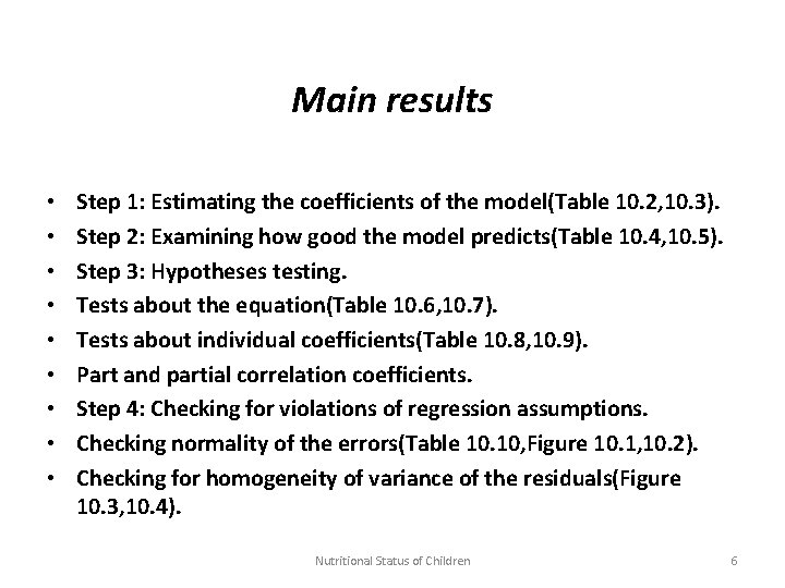 Main results • • • Step 1: Estimating the coefficients of the model(Table 10.