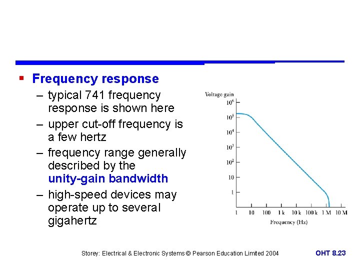 § Frequency response – typical 741 frequency response is shown here – upper cut-off