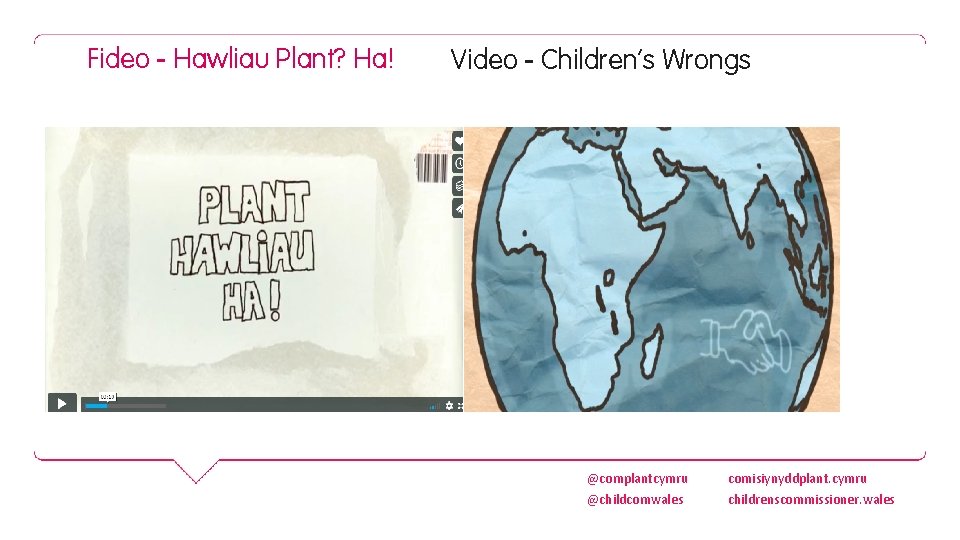 Fideo - Hawliau Plant? Ha! Video - Children’s Wrongs @complantcymru comisiynyddplant. cymru @childcomwales childrenscommissioner.