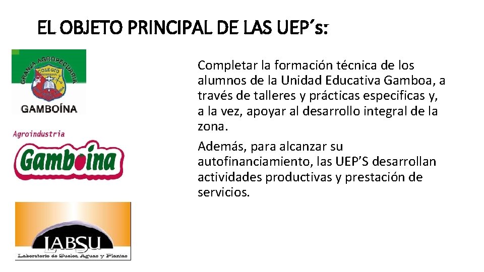 EL OBJETO PRINCIPAL DE LAS UEP´s: Completar la formación técnica de los alumnos de