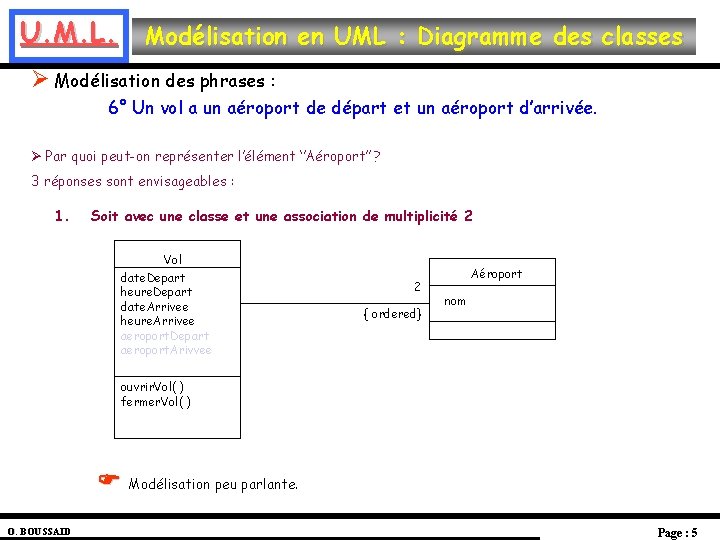 U. M. L. Modélisation en UML : Diagramme des classes Ø Modélisation des phrases U. M. L. Modélisation en UML : Diagramme des classes Ø Modélisation des phrases