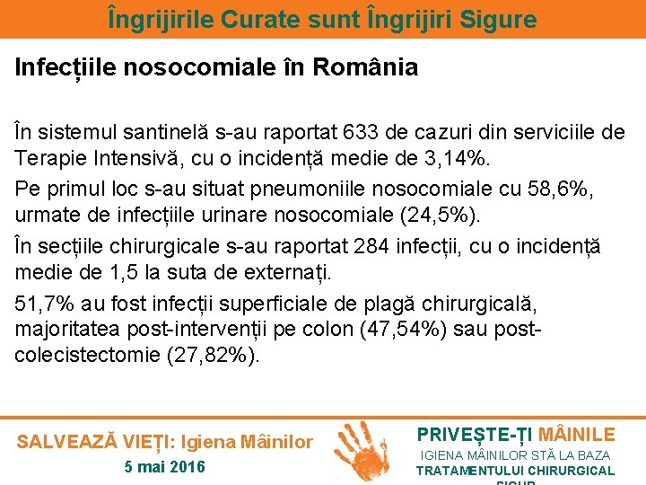 Îngrijirile Curate sunt Îngrijiri Sigure Infecțiile nosocomiale în România În sistemul santinelă s-au raportat