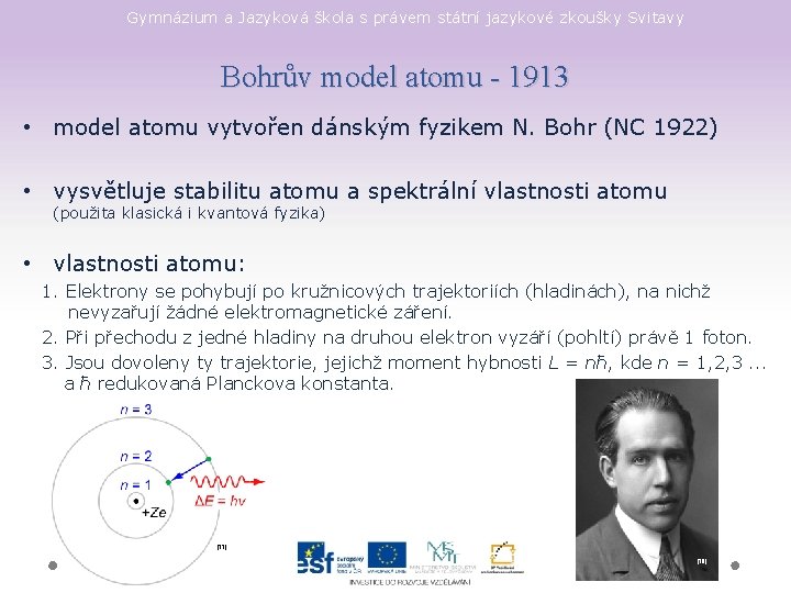 Gymnázium a Jazyková škola s právem státní jazykové zkoušky Svitavy Bohrův model atomu -